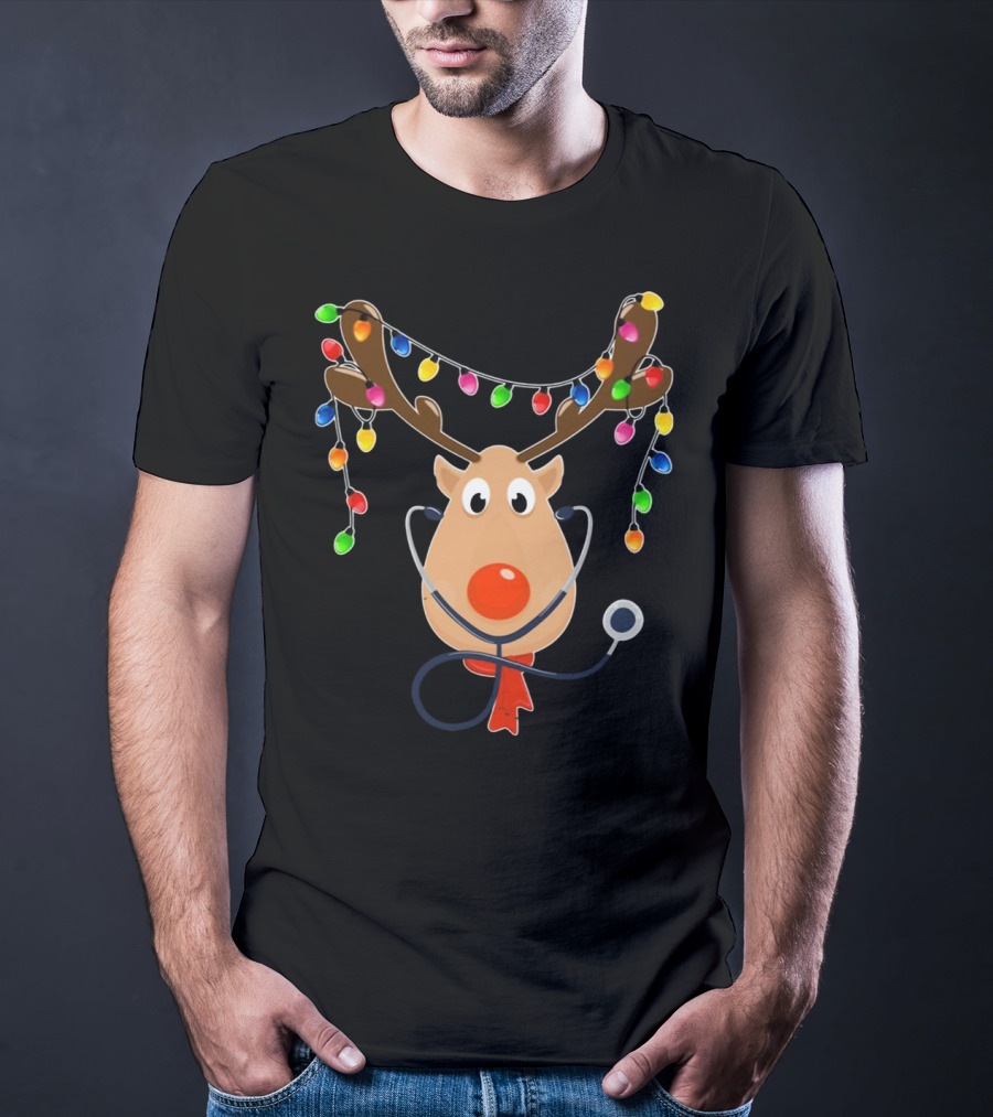 Reindeer Stethoscope Christmas Lights T-Shirt