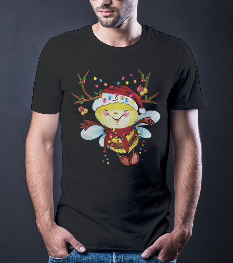 Santa Bee Reindeer Lights Holiday Cheer T-Shirt