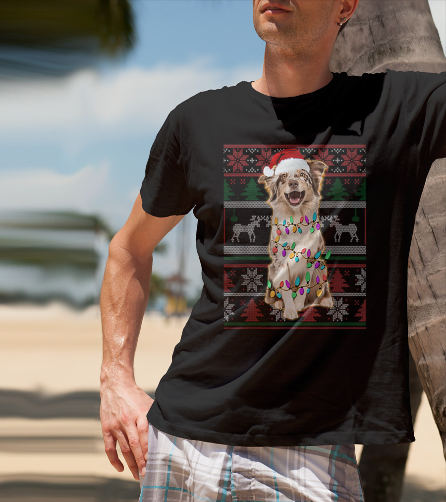 Australian Shepherd Christmas Festive Lights T-Shirt