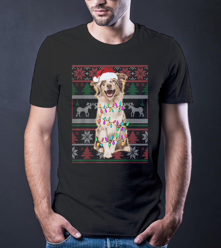 Australian Shepherd Christmas Festive Lights T-Shirt