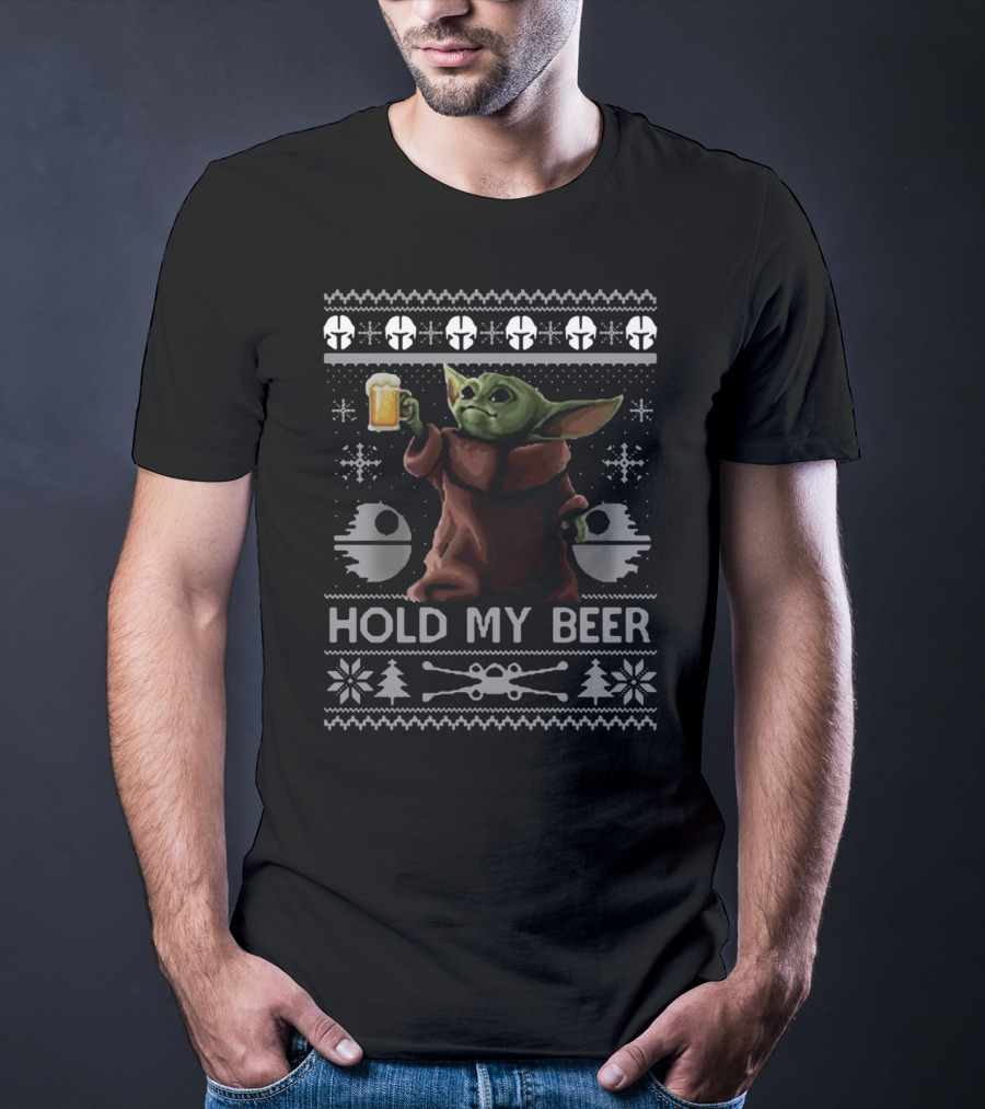 Baby Yoda Hold My Beer Star Wars Ugly Sweater Christmas T-Shirt