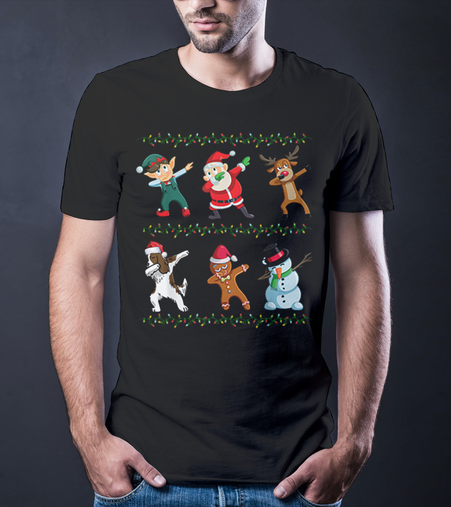 Dabbing Santa Springer Spaniel Elf Reindeer Gingerbread Snowman Christmas Friends T-Shirt
