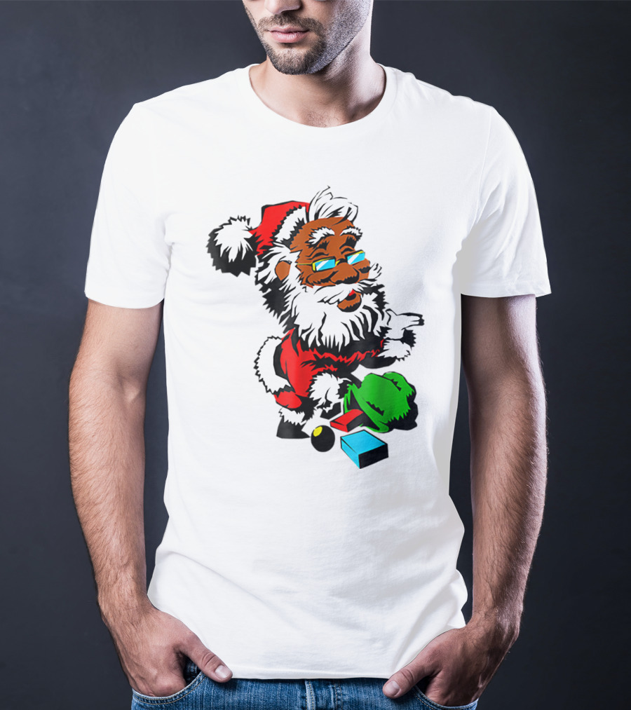 African American Santa Claus With Presents And Santa Hat T-Shirt