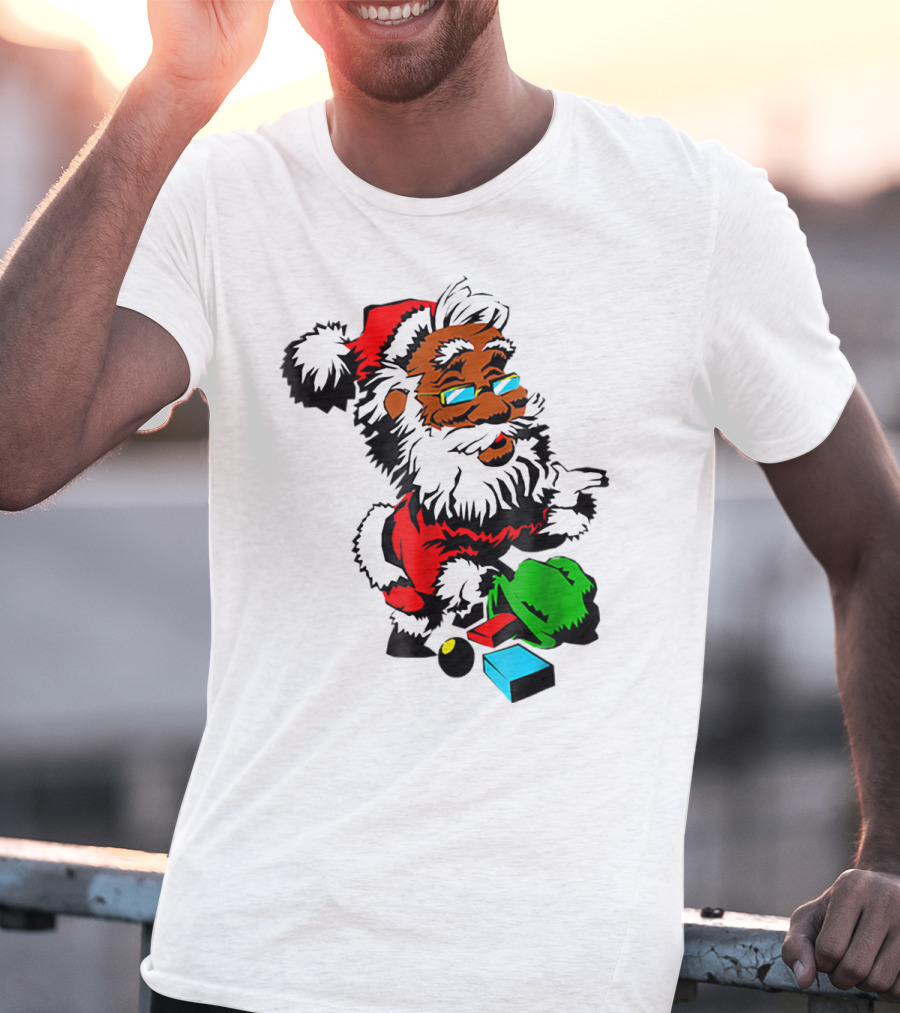 African American Santa Claus With Presents And Santa Hat T-Shirt