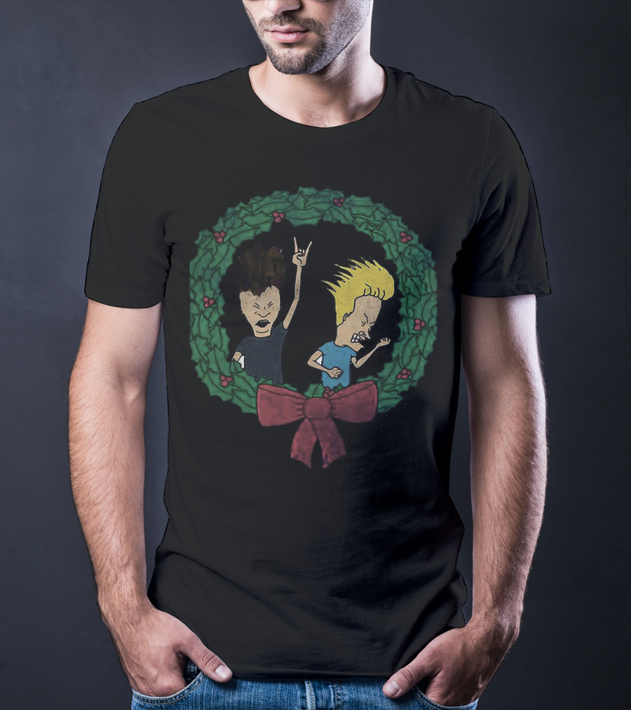 Beavis And Butthead Christmas Wreath Holiday Humor T-Shirt