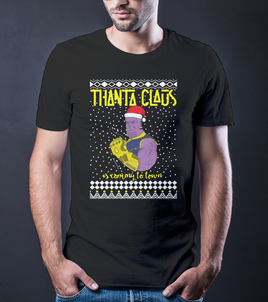 Thanta Claus Thanos Is Coming To Town Marvel Comic Mashup Christmas T-Shirt