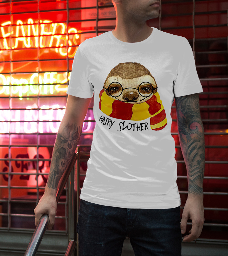 Hairy Slother Sloth Lovers Wizard Scarf Glasses Magic T-Shirt