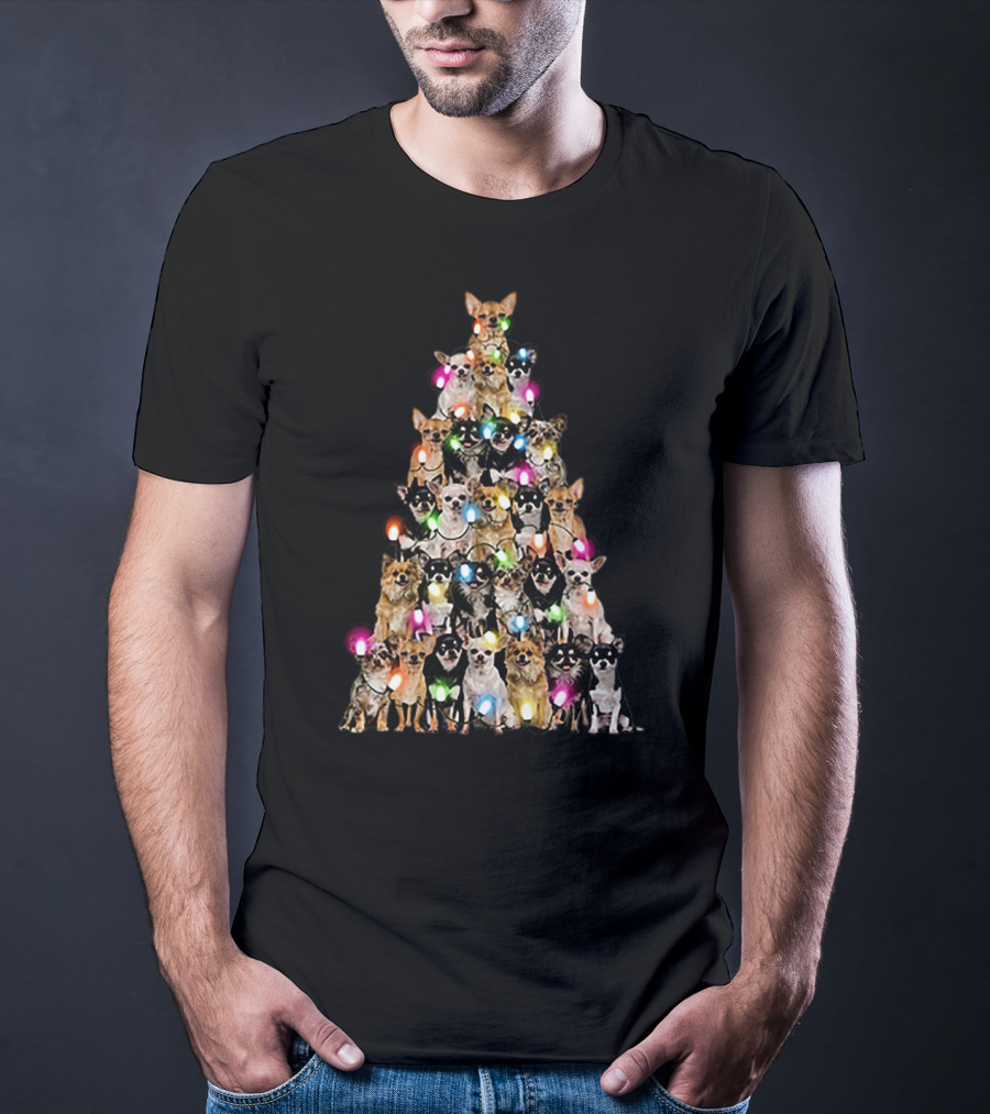 Chihuahua Christmas Tree With Colorful Lights T-Shirt
