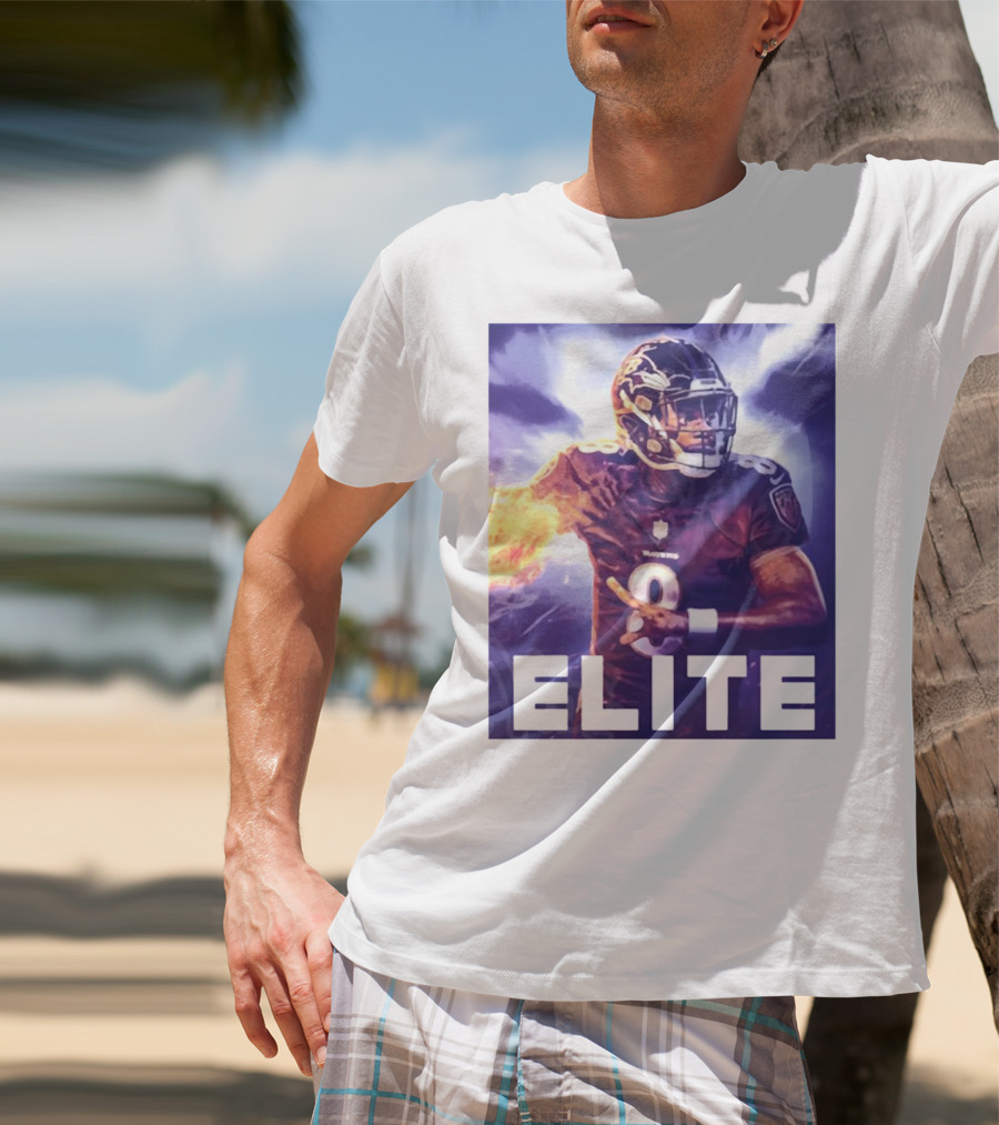 Lamar Jackson Ravens Elite 8 Fiery Action NFL Football T-Shirt