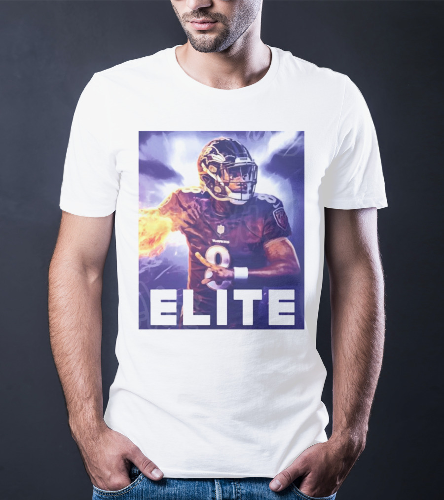 Lamar Jackson Ravens Elite 8 Fiery Action NFL Football T-Shirt