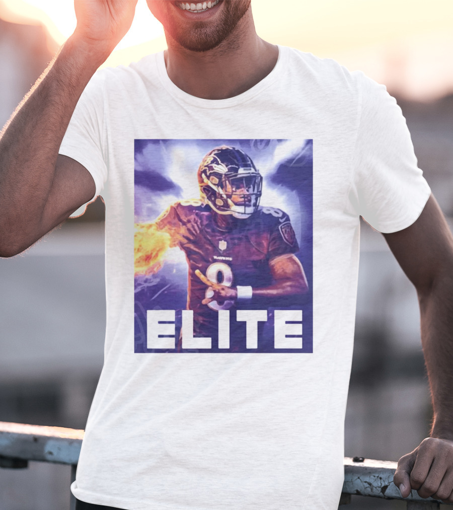 Lamar Jackson Ravens Elite 8 Fiery Action NFL Football T-Shirt