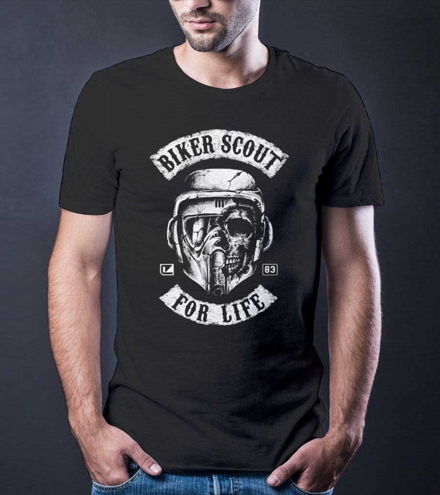 Biker Scout For Life Star Wars 83 Skull Helmet T-Shirt