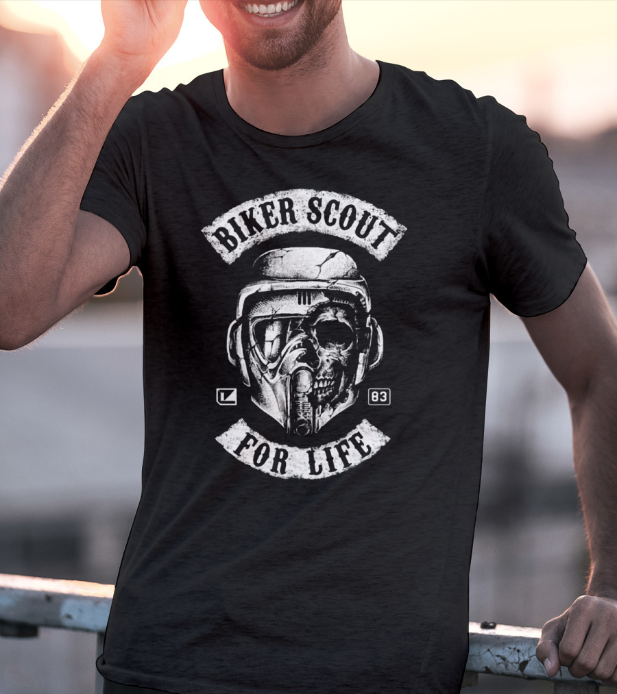 Biker Scout For Life Star Wars 83 Skull Helmet T-Shirt
