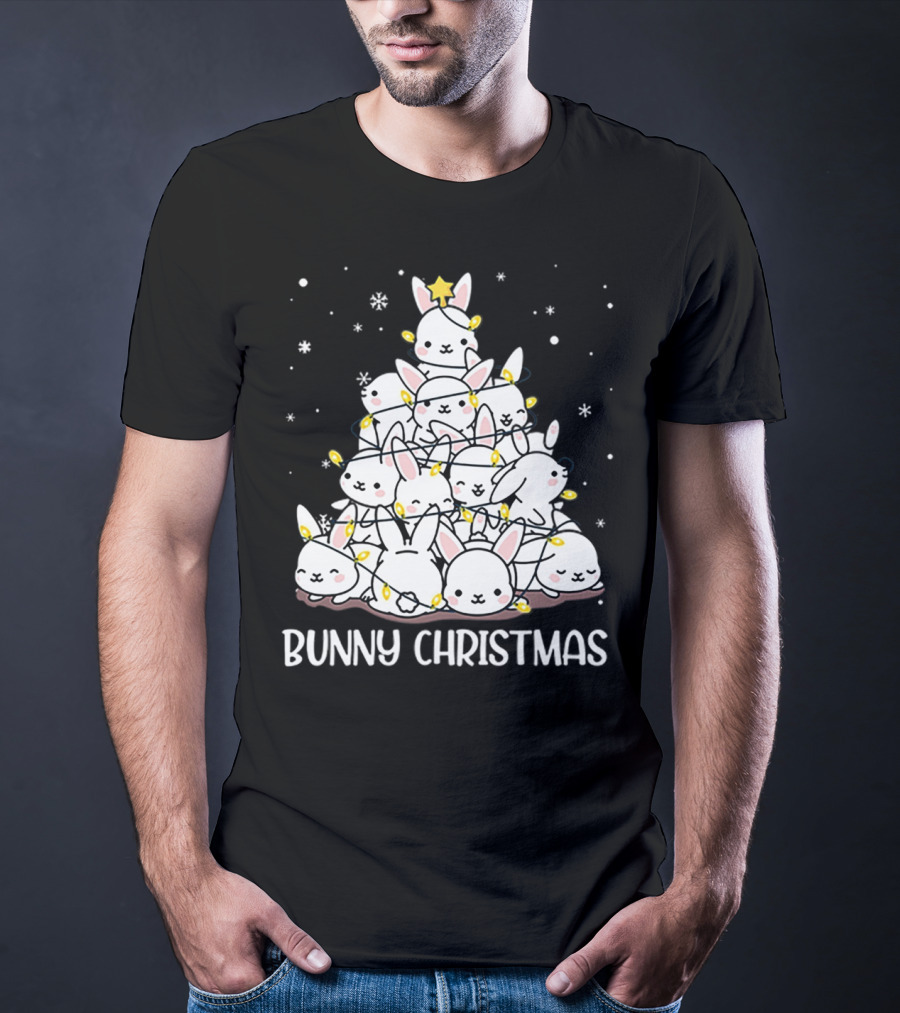 Bunny Christmas Tree With Snowflakes And Lights T-Shirt