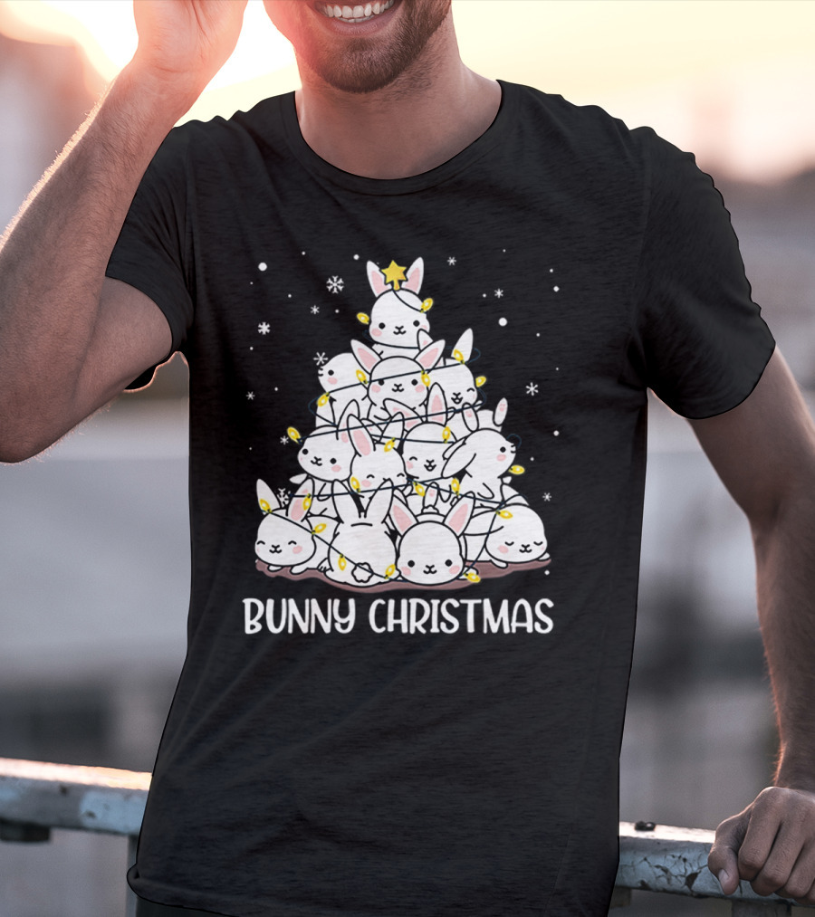 Bunny Christmas Tree With Snowflakes And Lights T-Shirt