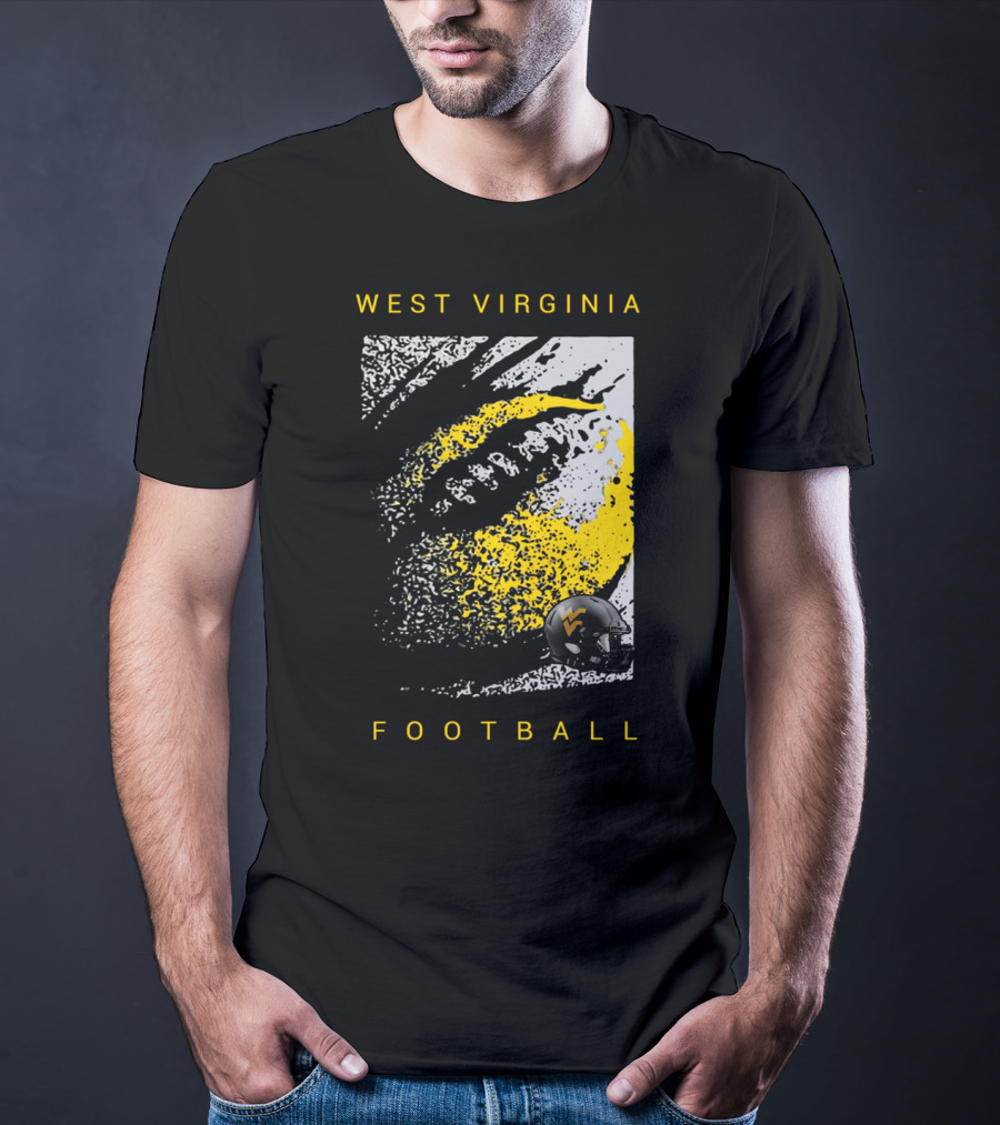 West Virginia Mountaineers Football Helmet And Textured T-Shirt