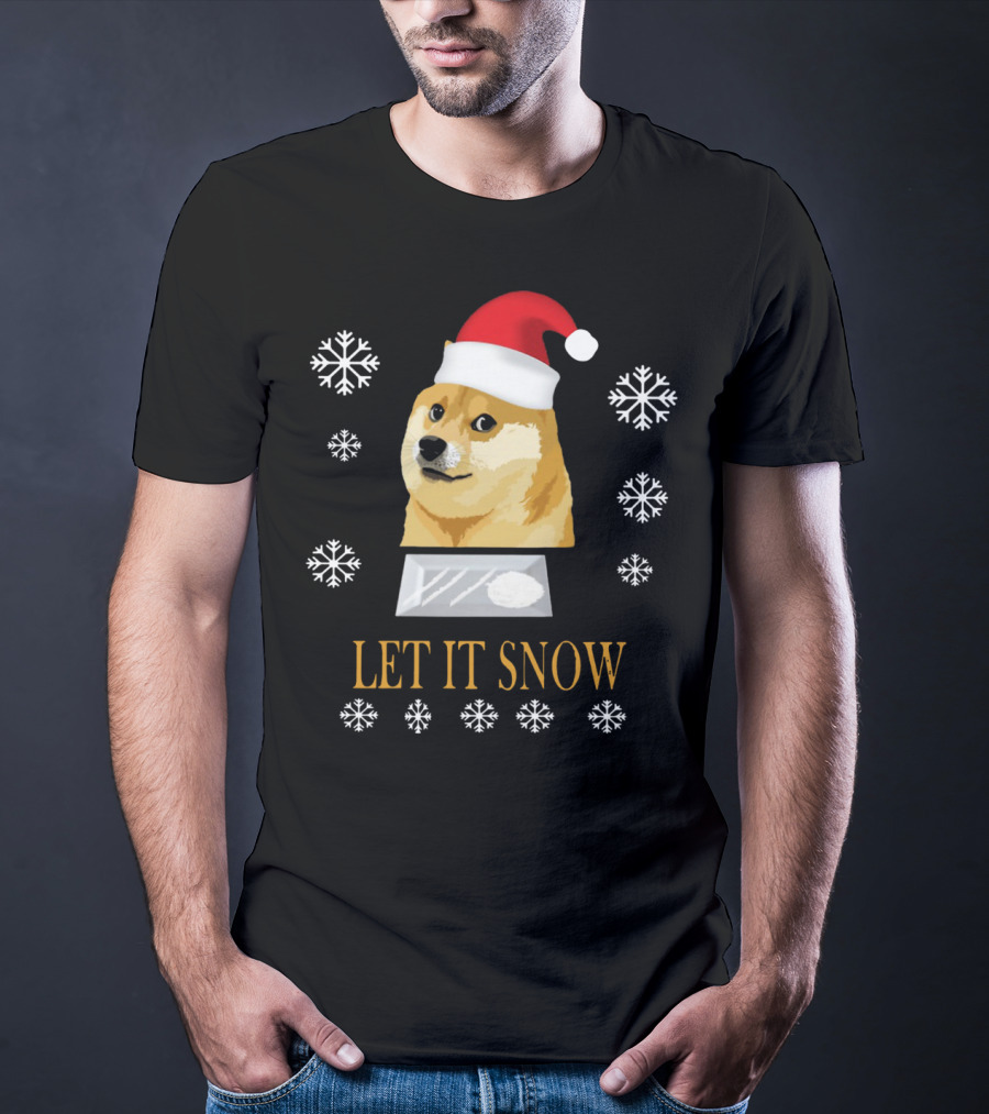 Santa Doge Christmas Humor Let It Snow Snowflakes T-Shirt
