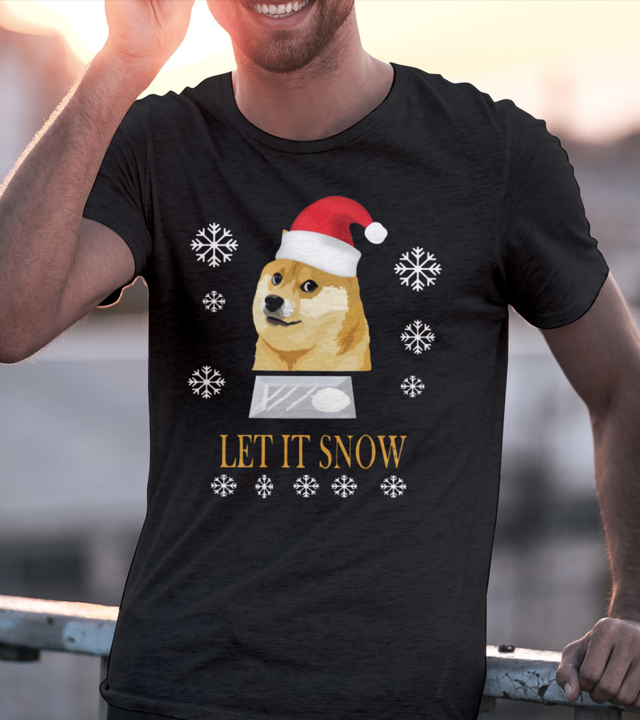 Santa Doge Christmas Humor Let It Snow Snowflakes T-Shirt