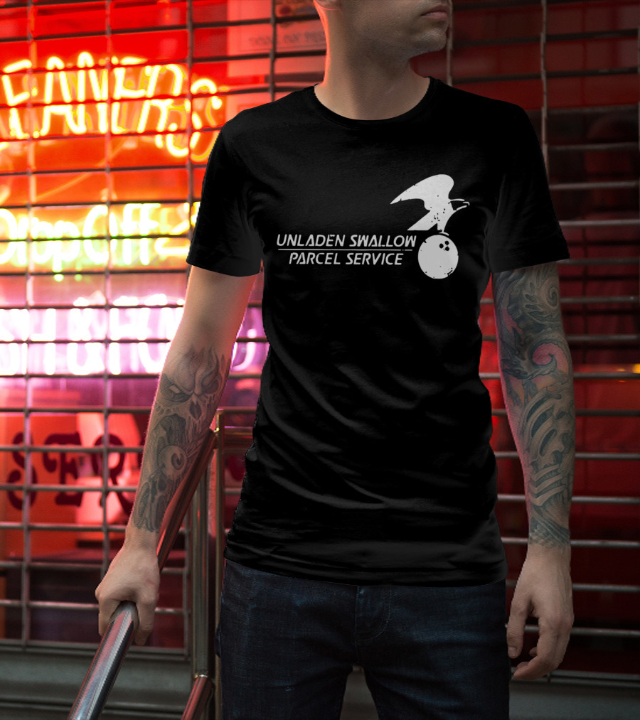 Unladen Swallow Parcel Service Monty Python Bowling Ball Bird T-Shirt