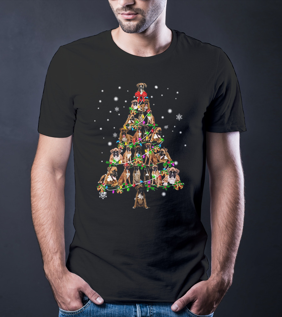 Boxer Dog Christmas Tree Holiday T-Shirt