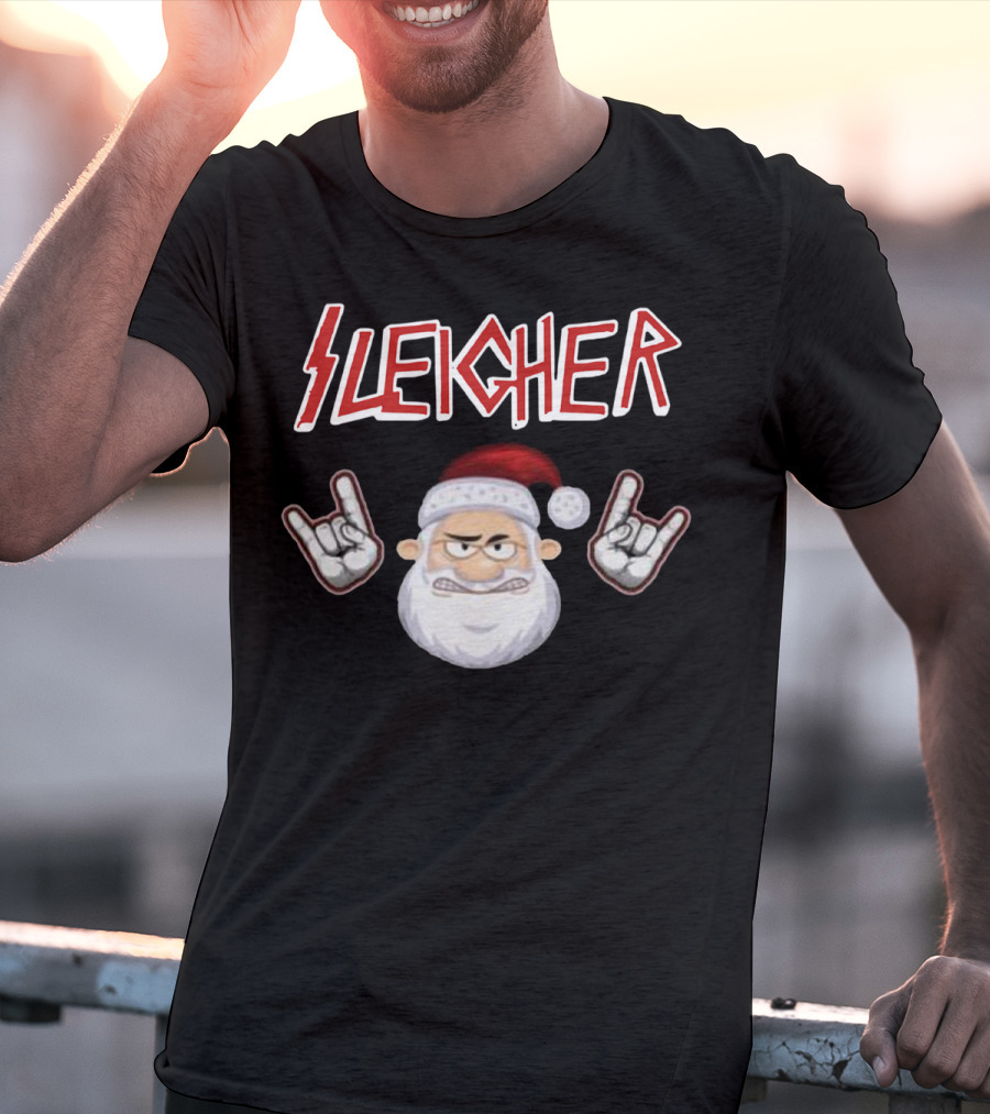 Santa Sleicher Christmas Rock Santa T-Shirt