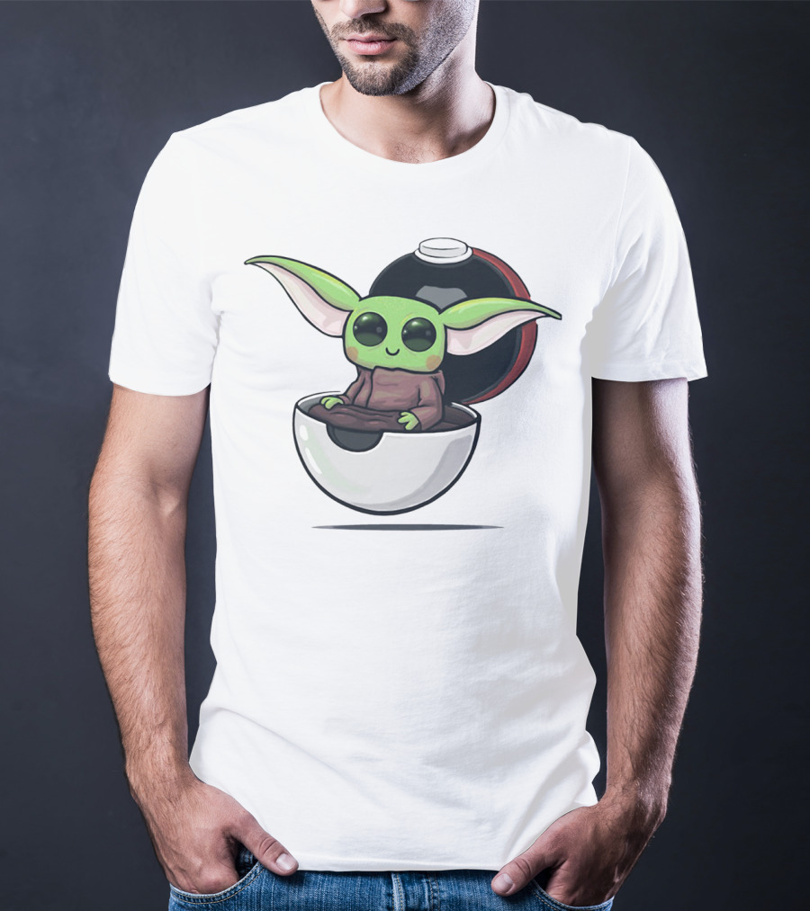 Baby Yoda Sitting In Open Pokeball Crossover T-Shirt