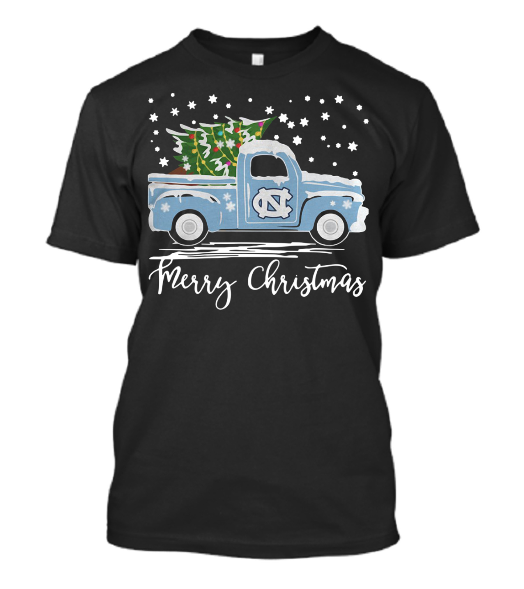 North Carolina Tar Heels Merry Christmas Pickup Truck With Tree T-Shirt