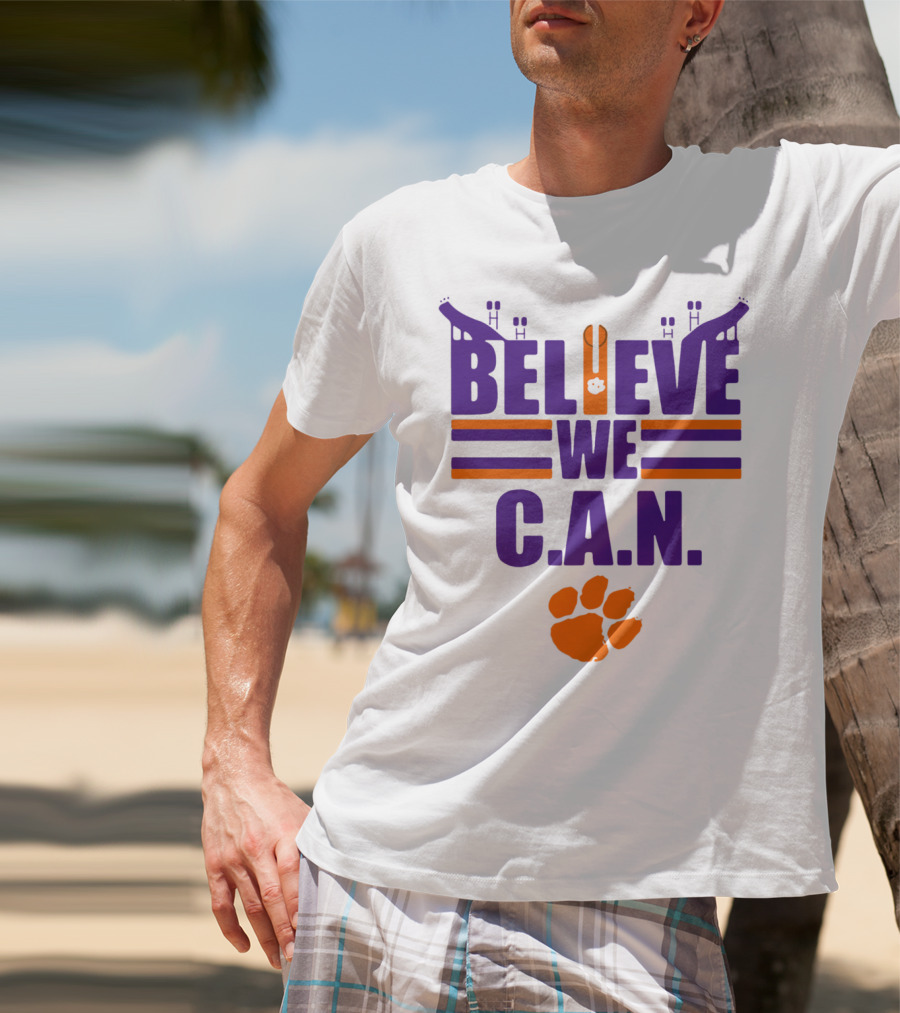 Clemson Tigers Football Believe We C.A.N. Stadium Paw Prints T-Shirt