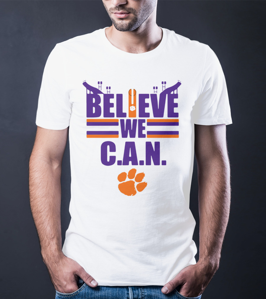 Clemson Tigers Football Believe We C.A.N. Stadium Paw Prints T-Shirt