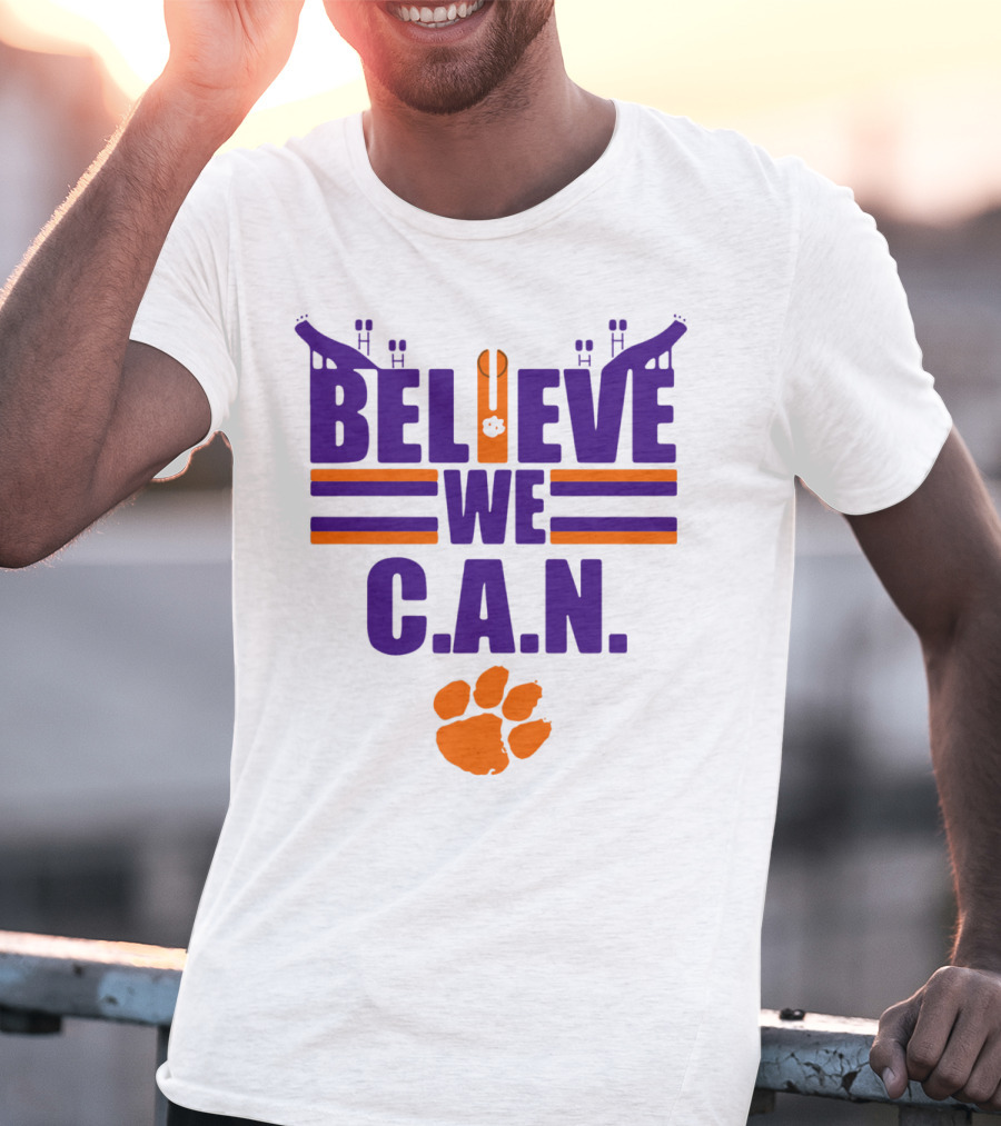 Clemson Tigers Football Believe We C.A.N. Stadium Paw Prints T-Shirt