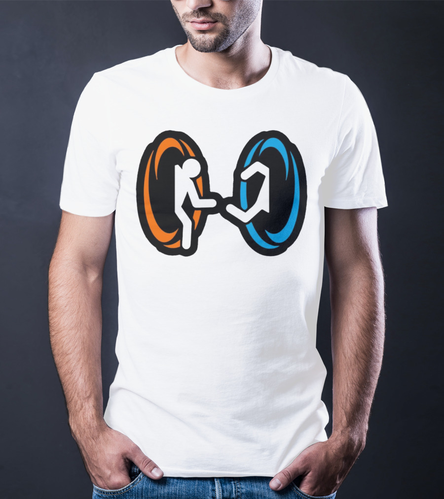 Orange And Blue Portal Stick Figure Couple T-Shirt