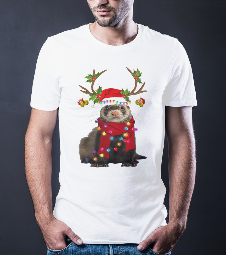Otter With Festive Lights And Reindeer Antlers Holiday T-Shirt