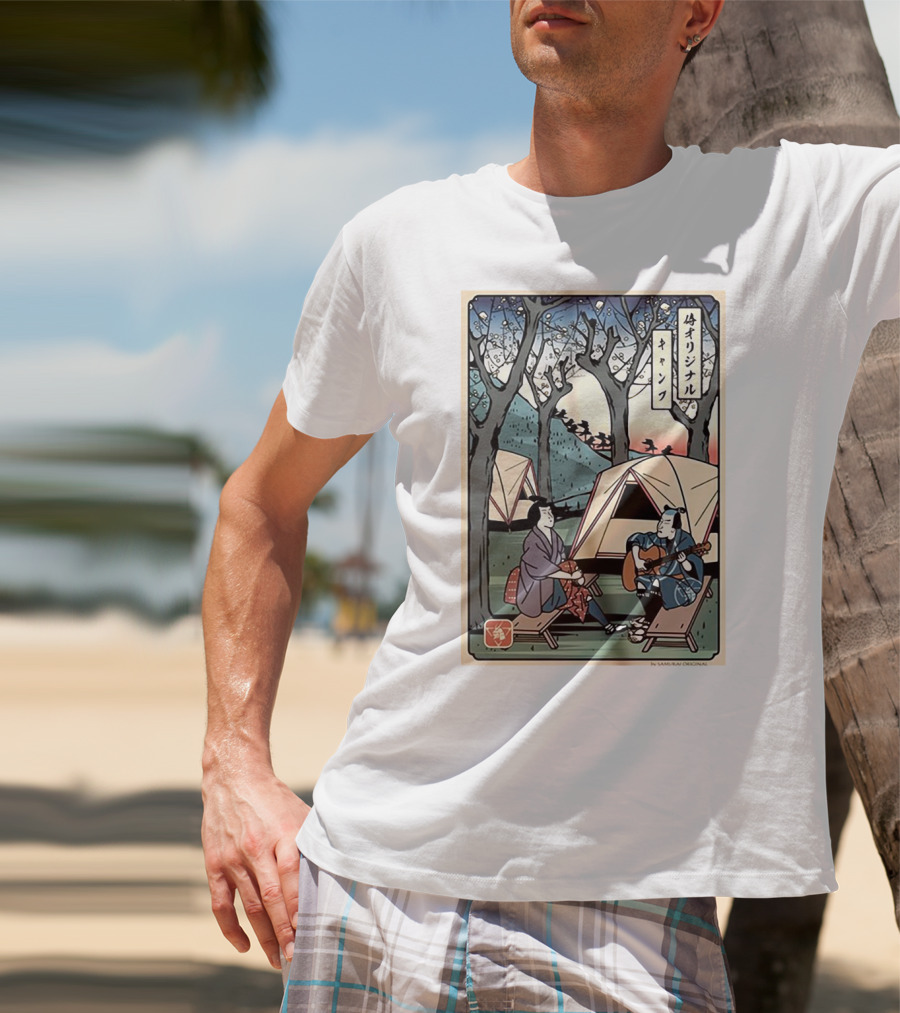 Samurai Original Camping Guitar Playing T-Shirt