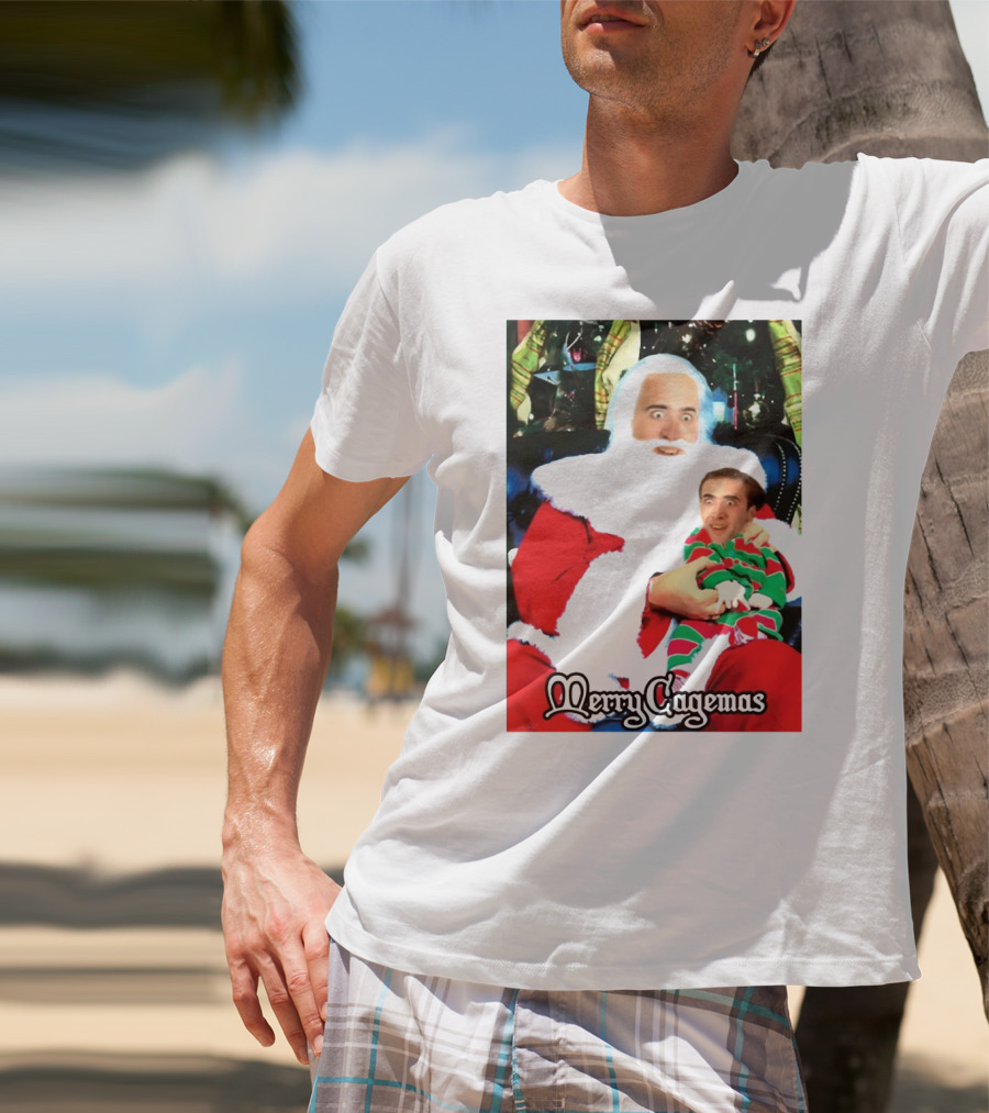 Santa Claus Nicolas Cage Merry Cagemas Christmas Scene T-Shirt
