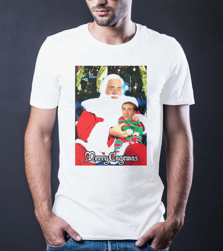 Santa Claus Nicolas Cage Merry Cagemas Christmas Scene T-Shirt