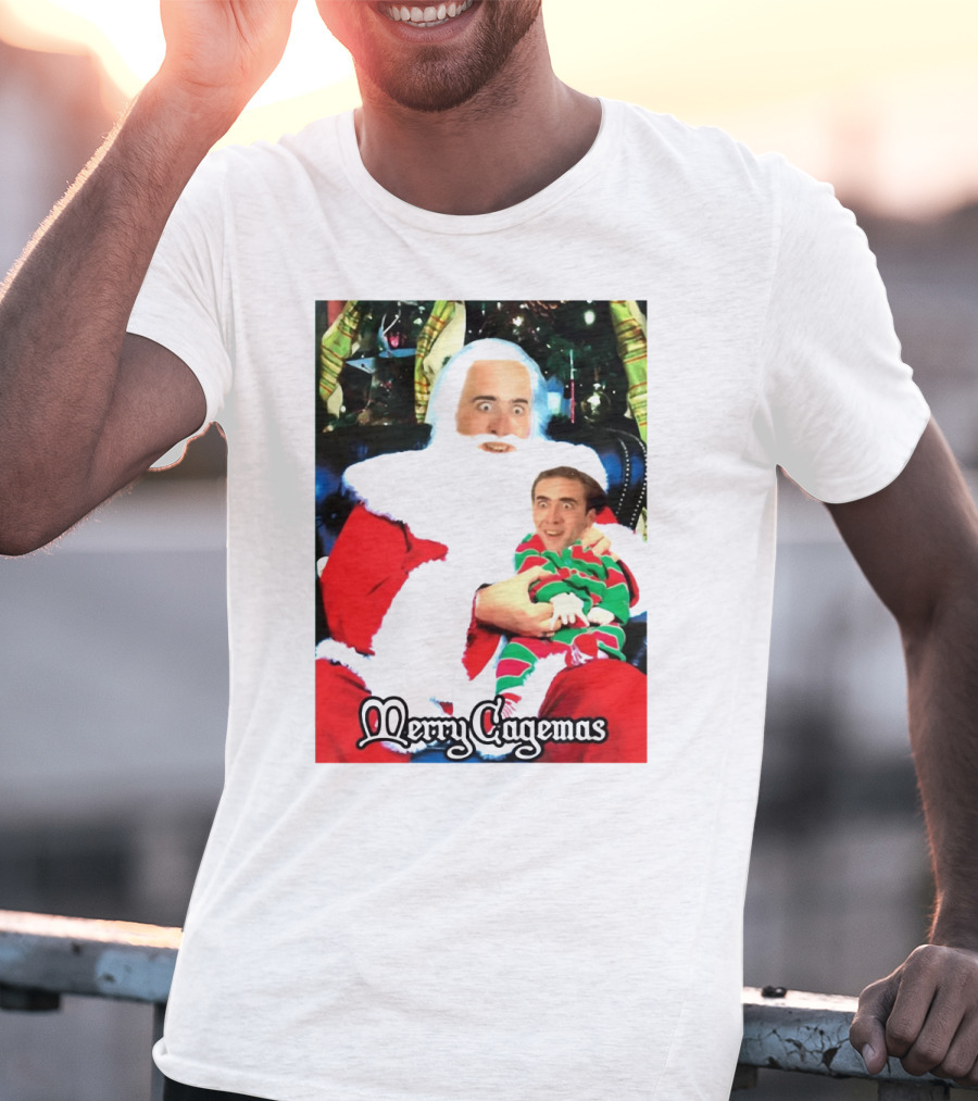 Santa Claus Nicolas Cage Merry Cagemas Christmas Scene T-Shirt