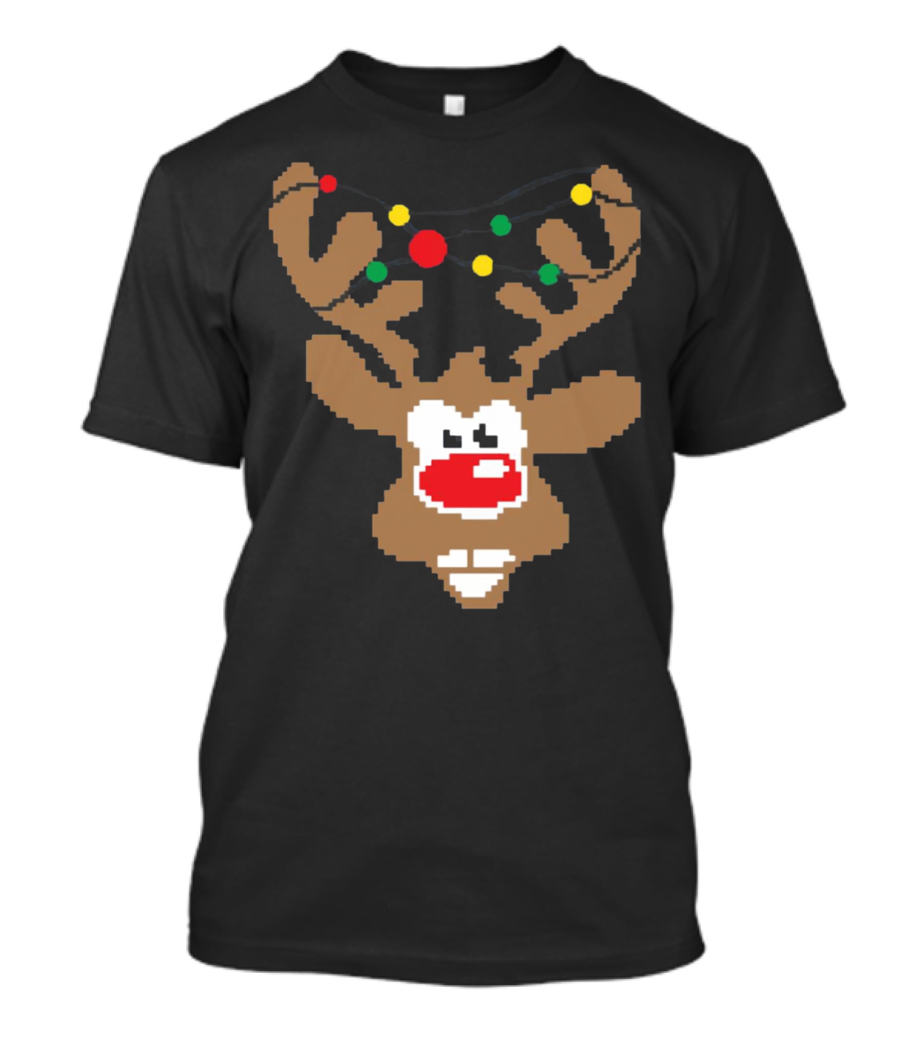 Christmas Youth Pixel Reindeer With Colorful Lights T-Shirt