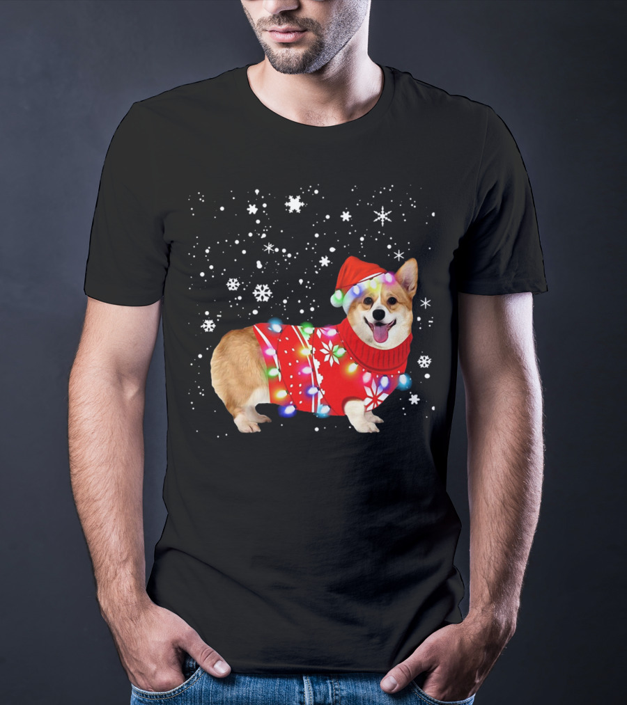 Corgi Lovely Christmas Light Snowflake Holiday T-Shirt