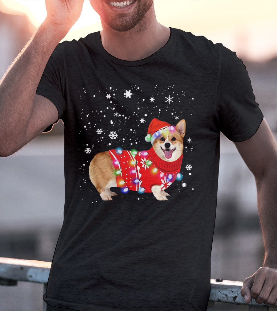 Corgi Lovely Christmas Light Snowflake Holiday T-Shirt