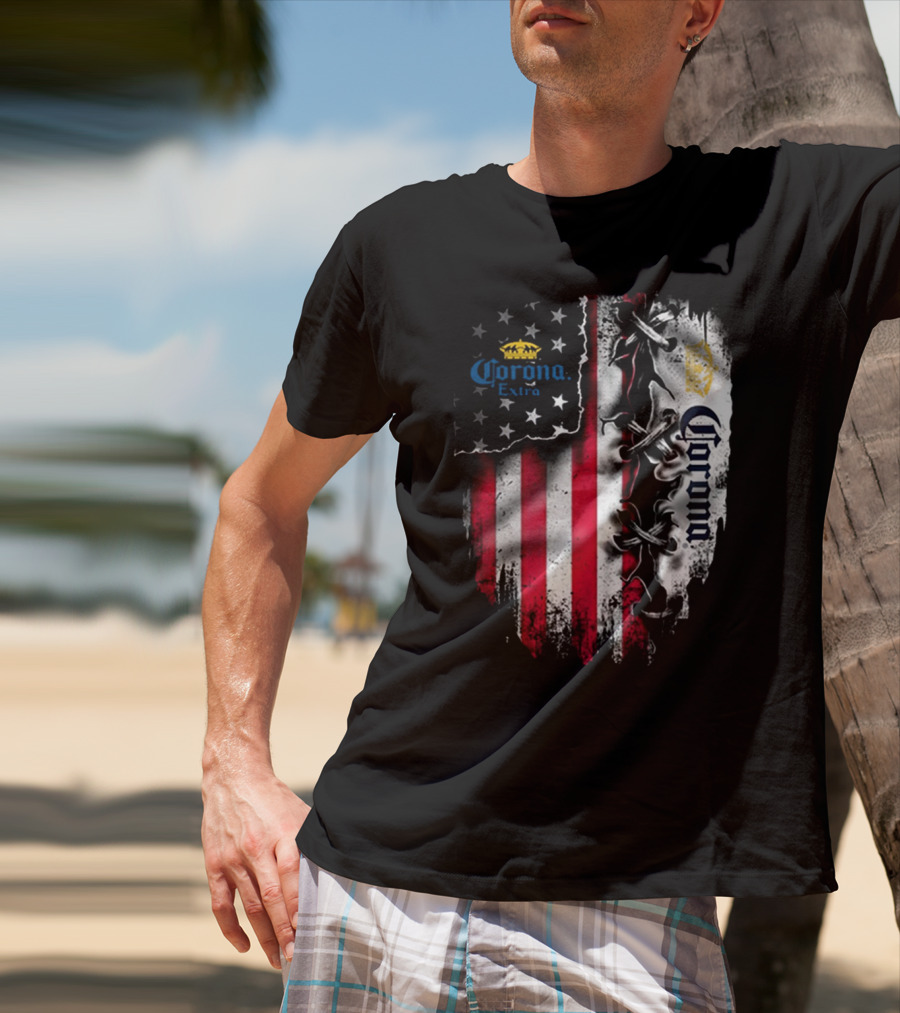 Corona Extra American Flag Fusion With Eagle And Stars T-Shirt