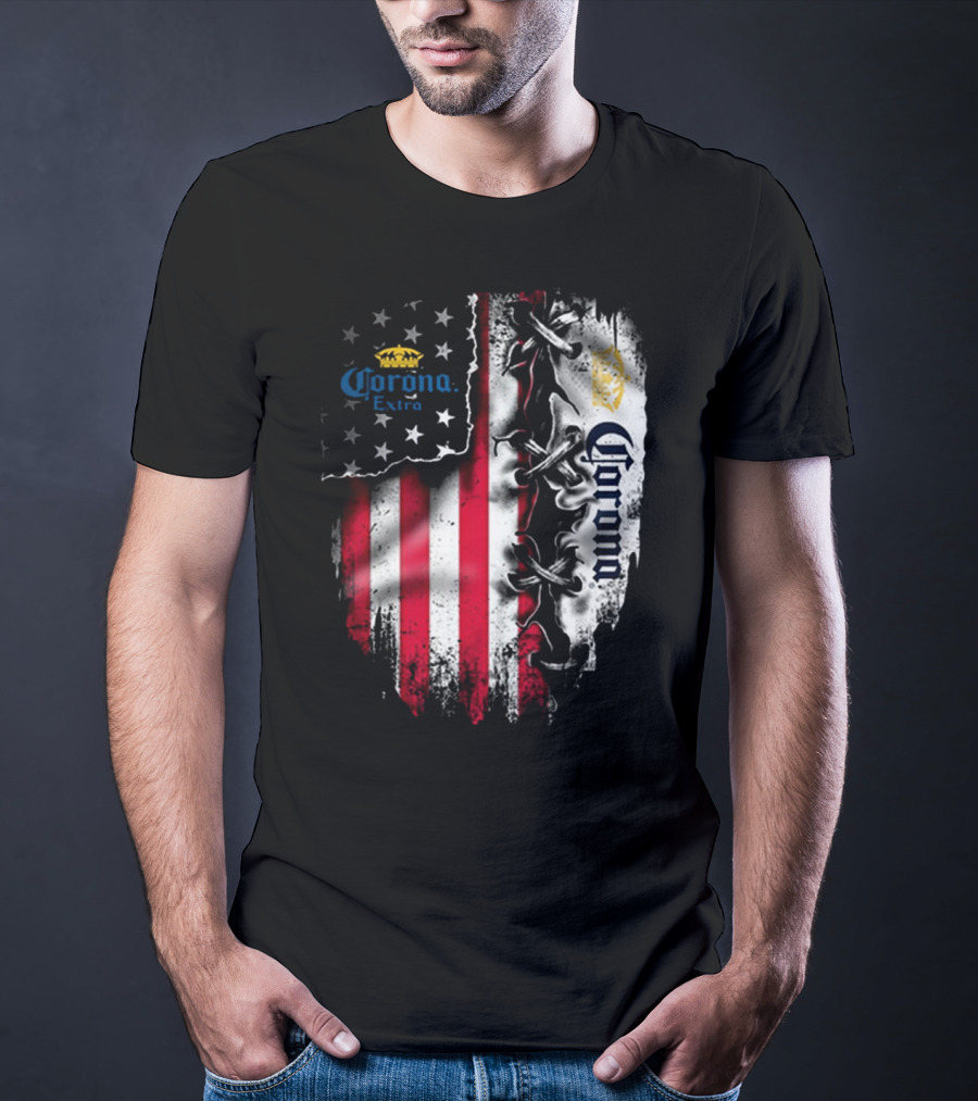 Corona Extra American Flag Fusion With Eagle And Stars T-Shirt