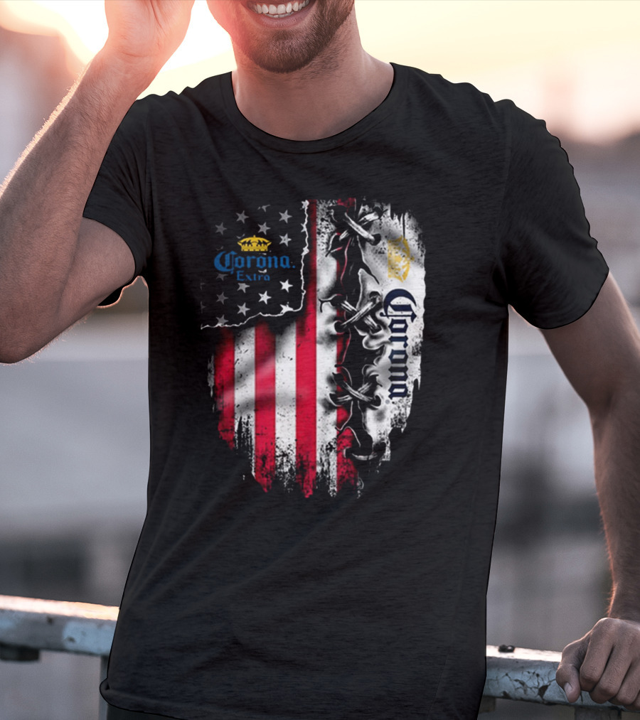 Corona Extra American Flag Fusion With Eagle And Stars T-Shirt