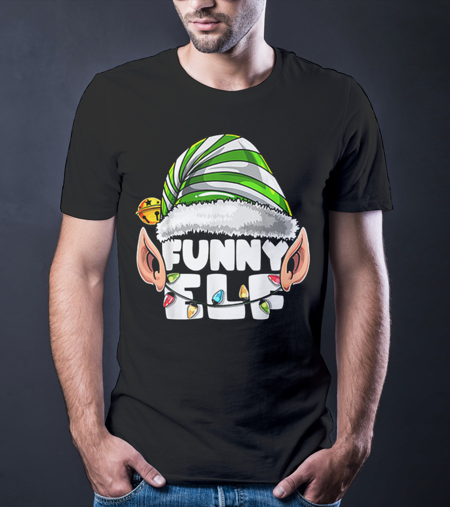 Funny Elf Matching Family Christmas Elf Hat Ears Lights T-Shirt