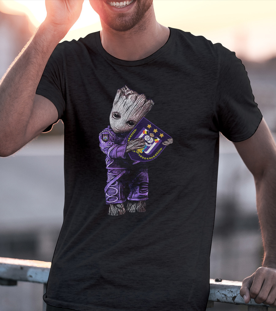 Baby Groot Hugging R.S.C. Anderlecht Emblem T-Shirt
