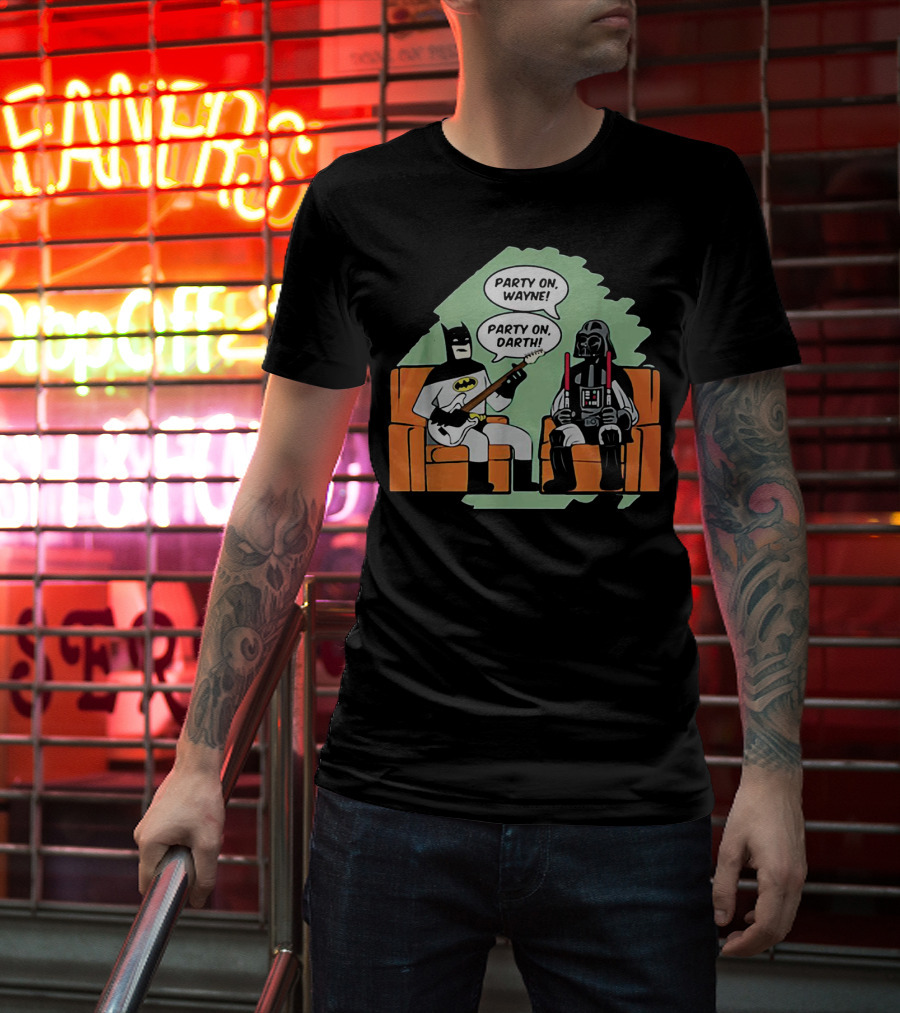 Batman And Darth Vader Party On Wayne Party On Darth T-Shirt