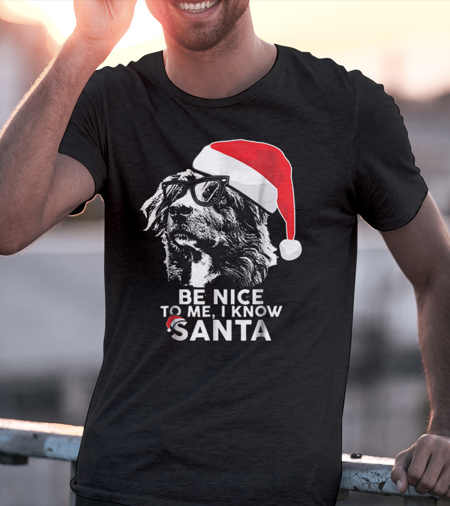 Be Nice To Me I Know Santa Australian Shepherd Christmas T-Shirt