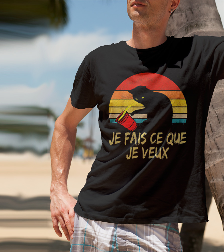 Black Cat Je Fais Ce Que Je Veux Retro Sunset Silhouette 80s T-Shirt