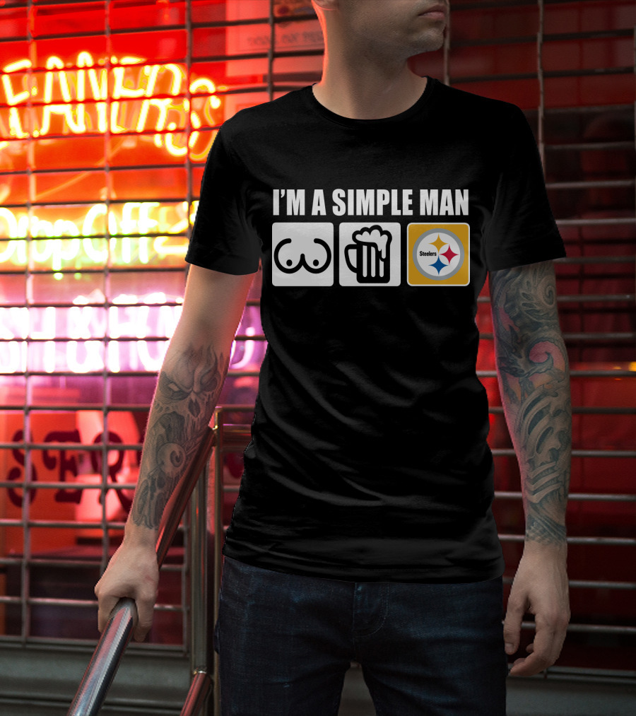 STEELERS I'M A SIMPLE MAN Icons Of Woman Beer Football T-Shirt