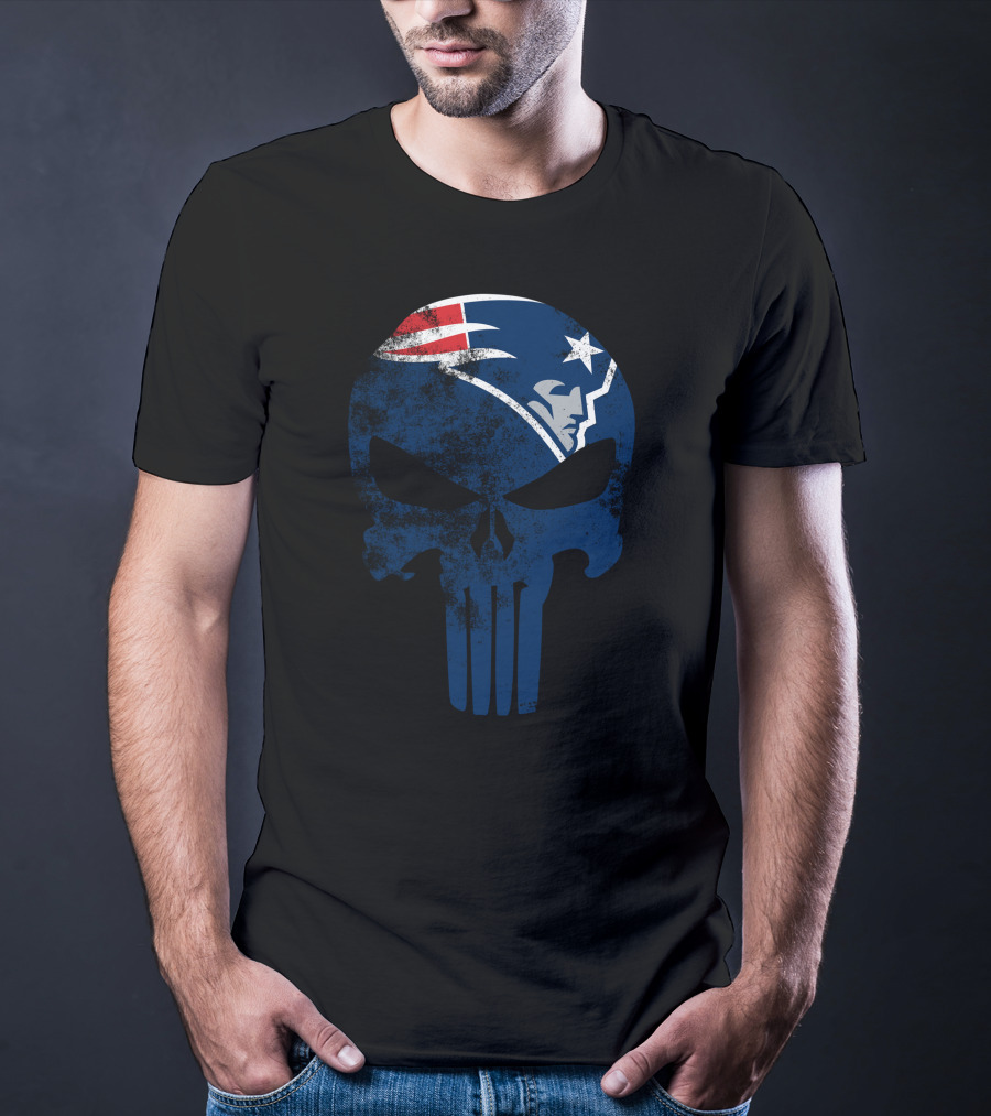 New England Patriots Skull Punisher Logo Fusion T-Shirt