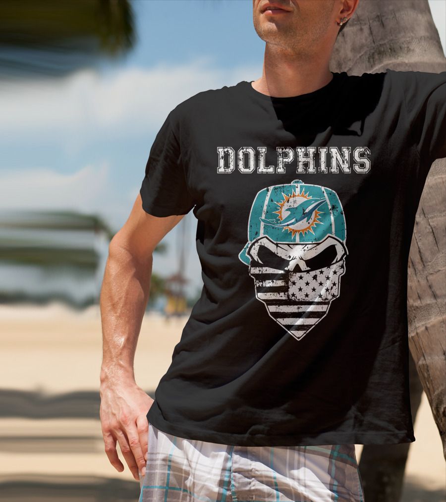 Dolphins Skull Bandana American Flag Miami Emblem T-Shirt
